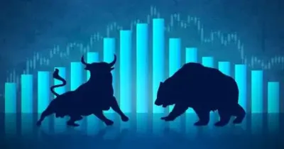 Image of Bull and Bear with blue neon background. Image represents stock market challenge